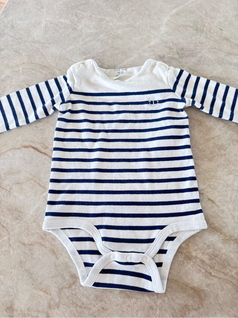 Ralph Lauren Baby Striped Long Sleeve Bodysuit Navy White 6M